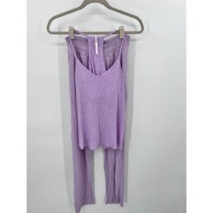 Soma Pointelle Purple Ribbed Lounge Set Camisole‎ Top and Wide Leg Pants XS